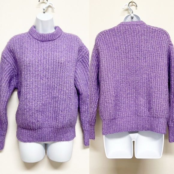 Zara Womens Bloggers Fave Lilac Chunky Purl Knit Round Neck Sweater Size S - Picture 1 of 7